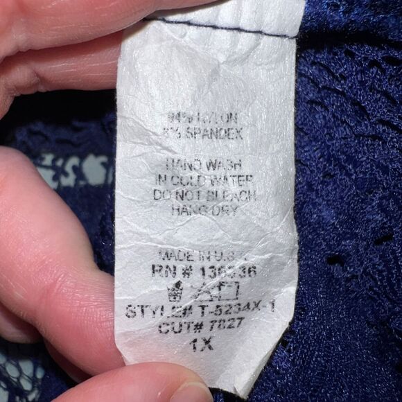 Deb Poncho Blouse Top Blue Wide Cut Lace Accent Cutout Back XL - Picture 7 of 7